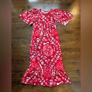 Rhode Zinnia floral red dress linen blend size 12 oversized sleeve